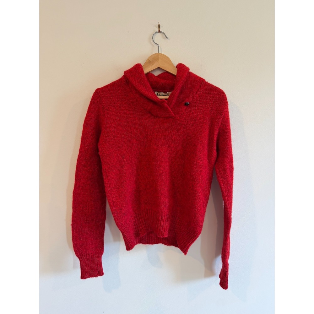 Vintage LL Bean Shawl Collar Sweater Womens S Red Pullover Wool Nylon
